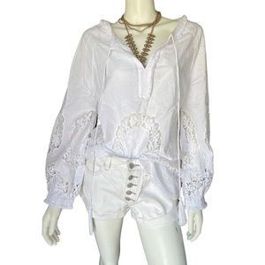 SUNDANCE Bohemian White Crochet Blouse Shirt